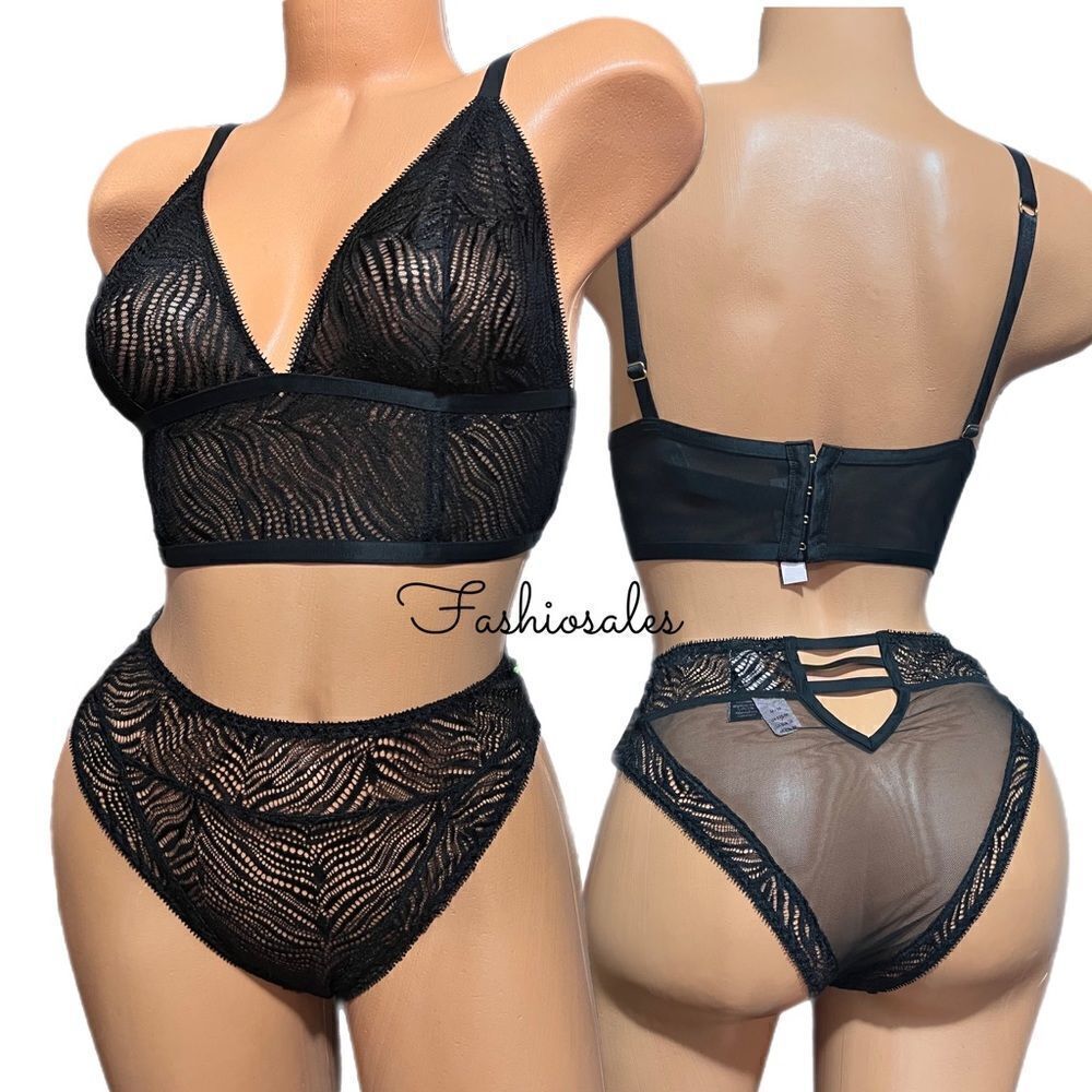 Victoria’s Secret LUXE Set Very Sexy Sheer Lace Bra L & Brazilian Slip Panty M